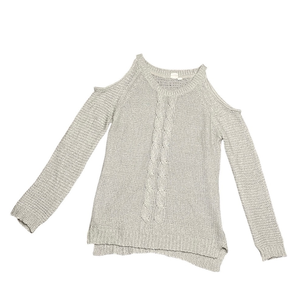 Womens Gray Cut Out Shoulders Crew Neck Pullover Sweater cold shoulder